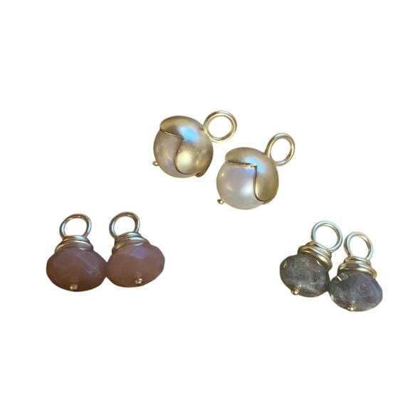 Set of 3 Matte Yellow Gold Tone and Stone Earring Charms for Hoops - Picture 1 of 5